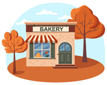Flat vector bakery shop cartoon illustrationのイラスト素材