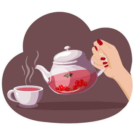 Vector illustration of a cup and a glass teapot with fruit teaのイラスト素材