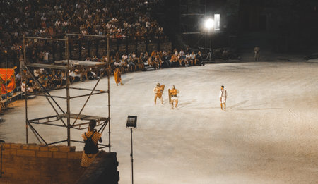 Gladiator show at Pula Arena historical reenactment eventの写真素材