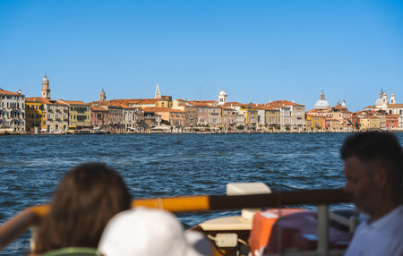 Waterfront city panorama with classic architectureの写真素材