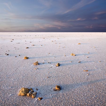 Snowy salt surface of brine lake.の写真素材
