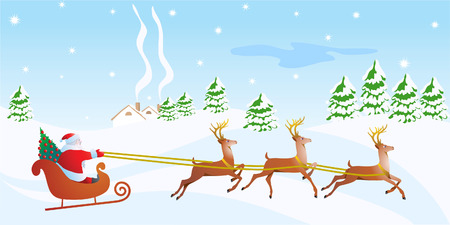 Happy New year card with Santa and deers.のイラスト素材