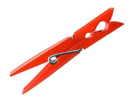 Red clothespin isolated on white background.の写真素材