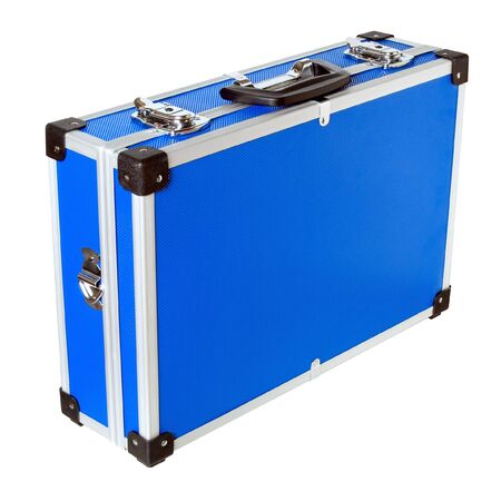 Blue aluminic case on white background 