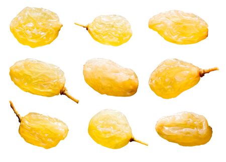 White raisins set on white background.の写真素材