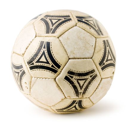 Old soccerball on white background (isolated with clipping path).の写真素材