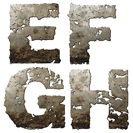 Iron letters with torn edge isolated on white background (series).の写真素材