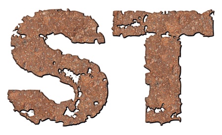 Rusty letters with torn edge isolated on white background (series).の写真素材