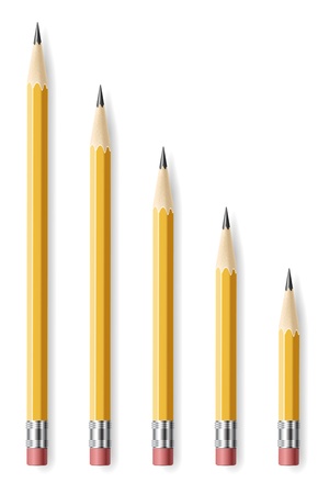 Lead pencils various length on white background.