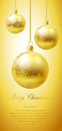 Merry Christmas greeting card with golden flaring balls.のイラスト素材