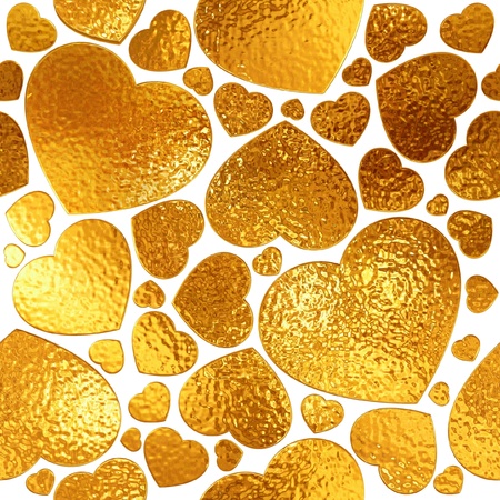 Seamlessly golden hearts on white background.の写真素材