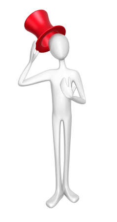 Man with red top hat isolated on white background.の写真素材