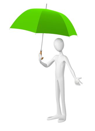 Man with umbrella isolated on white background の写真素材
