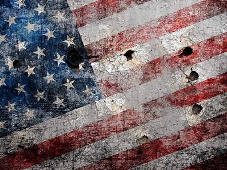 Holed grungy American flag background.の写真素材