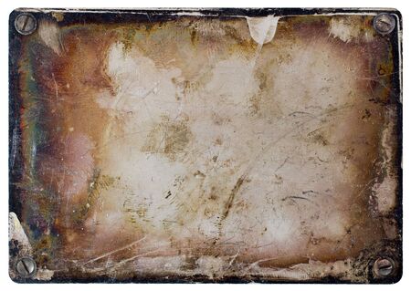 Grunge metal plate isolated on white background.の写真素材