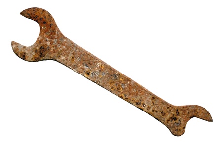 Old rusty screw key isolated on white background の写真素材