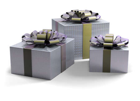 Three fancy boxes with ribbons isolated on white background 