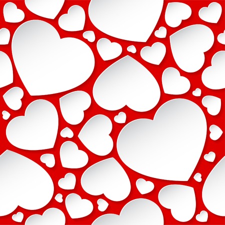 White hearts on red background - seamless pattern.のイラスト素材