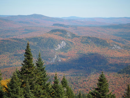 Autumn landscape in the mountains. View from the top of the mountain.の写真素材
