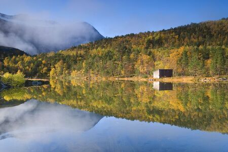 Fall landscape with mirror effectの写真素材