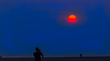 Orange sunset over the sea, Chao Lao Beach Chantaburi, Thailand