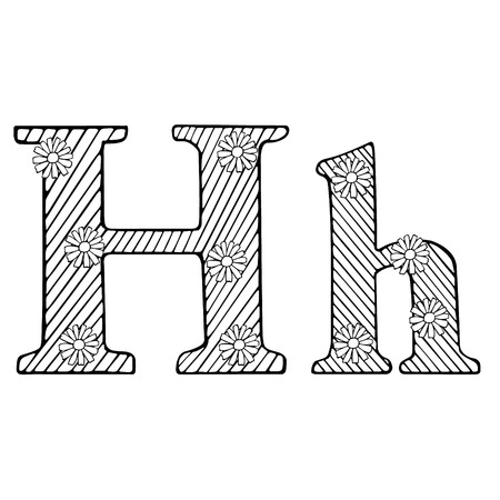 Letter H Doodle Flourish graphic with ornate pattern. Design Isolated on white.のイラスト素材