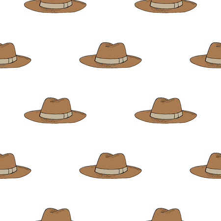 Pattern of fashion hats. Fedora hand drawn. Objects isolated on white.のイラスト素材