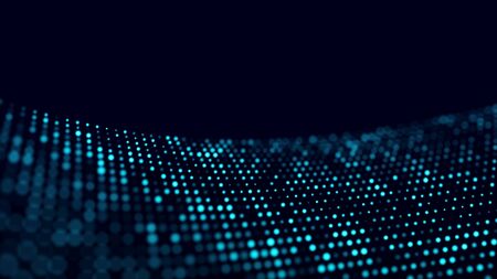 Abstract background with the movement of luminous particles. Digital technology. 3D