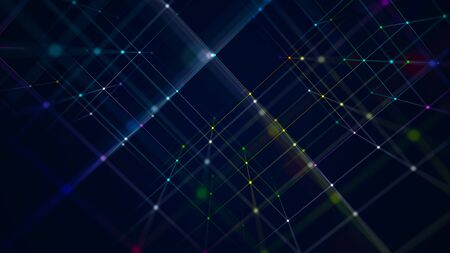 Abstract background with interweaving of colored lines and dots. Network connection structure. Big...