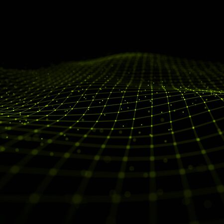Wave of interlacing points and lines. Abstract background. Technological style for science, big...