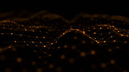 Futuristic abstract mesh. Wave with the connection of luminous points and lines. 3D .