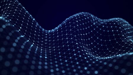 The musical stream of sounds. Abstract background with interweaving of colored dots and lines. 3Dの写真素材