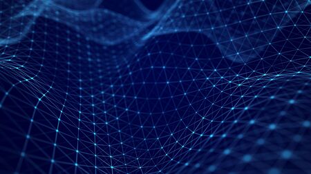 Wave of interlacing points and lines. Abstract background. Technological style for science, big...