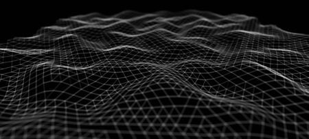 Wave of interlacing points and lines. Abstract background. Technological style for science, big...