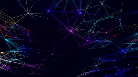 Abstract background with interweaving of colored lines and dots. Network connection structure. Data...