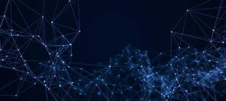 Futuristic abstract mesh. Wave with the connection of dots and lines. 3Dの写真素材