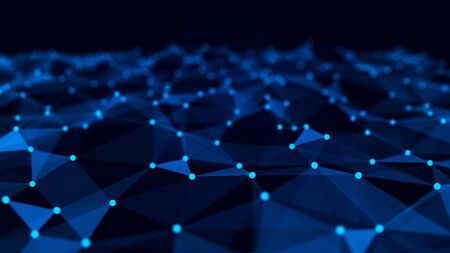 Abstract digital background. Space filled with polygons and dots. 3D wave. rendering.