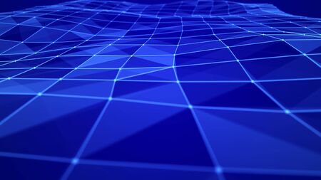 Abstract digital background. Space filled with polygons and dots. 3D wave. rendering.