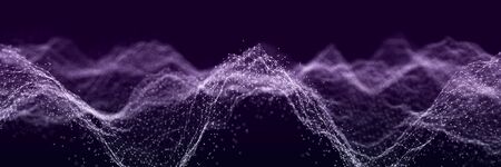 Big data visualization. The musical stream of sounds. Abstract background with interweaving of dots...