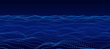 Abstract background of moving particles. Futuristic dotted wave. Big data. Vector illustration.のイラスト素材