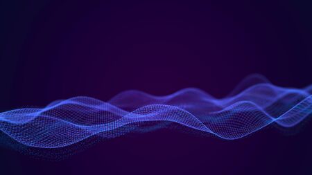 Big data visualization. The musical stream of sounds. Abstract background with interweaving of dots...