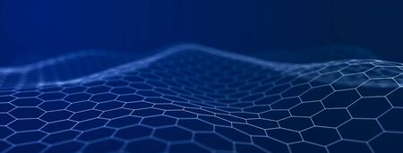 Futuristic abstract mesh. Wave with the connection of dots and lines. 3D