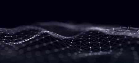 Futuristic abstract mesh. Wave with the connection of dots and lines. 3D