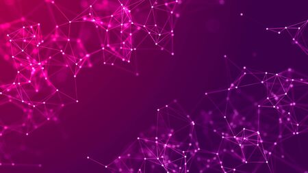 Technological background with interweaving of lines and dots. Network connection structure. Digital data communication. 3D rendering.の写真素材