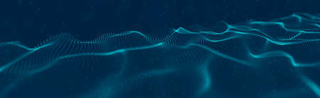 Musical wave of particles. Sound structural connections. Abstract background with a wave of luminous...