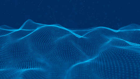 Futuristic background of points and lines with a dynamic wave. Big data. Abstract background 3d
