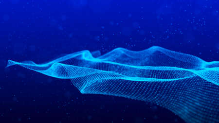 Futuristic background of points and lines with a dynamic wave. Big data. Abstract background 3d
