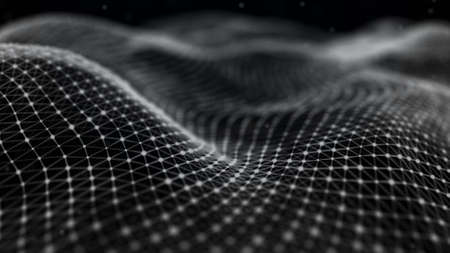 Futuristic background of points and lines with a dynamic wave. Big data. Abstract background 3d