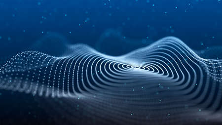 Abstract background with spider web. Dynamic wave of particles. Big data. 3d