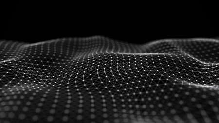 Wave of interlacing points and lines. Abstract background. Technological style for science, big data.3d rendering.の写真素材